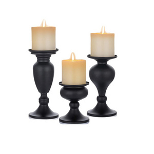 Wood Vintage Distressed Candlestick tabletop candle holders Antique Fir Round Base with Black IronLatest  Handcrafted Dec