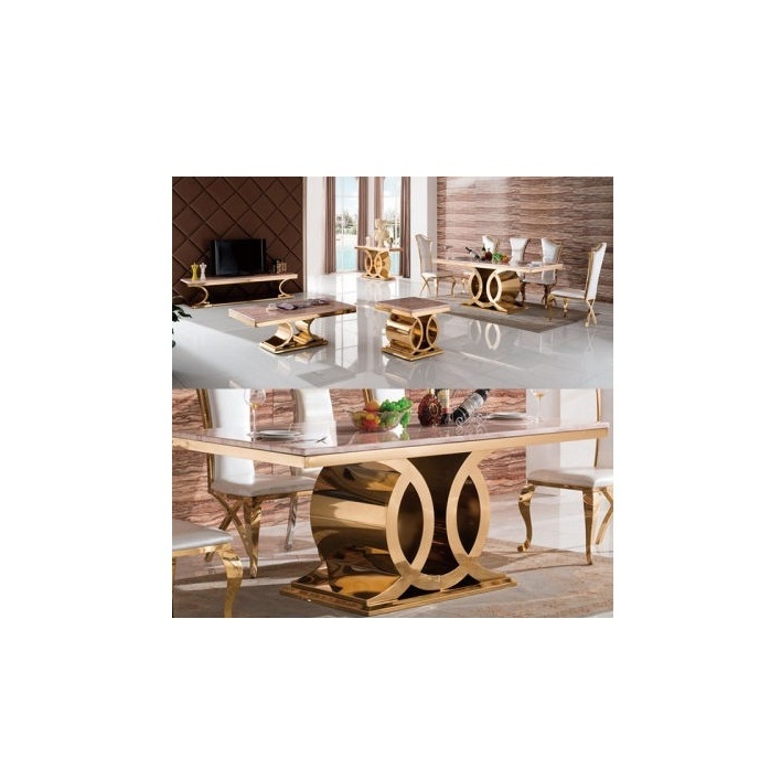 Luxury two coffee table set with gold stainless steel frame marble top modern living room center table furnitu Home furniture