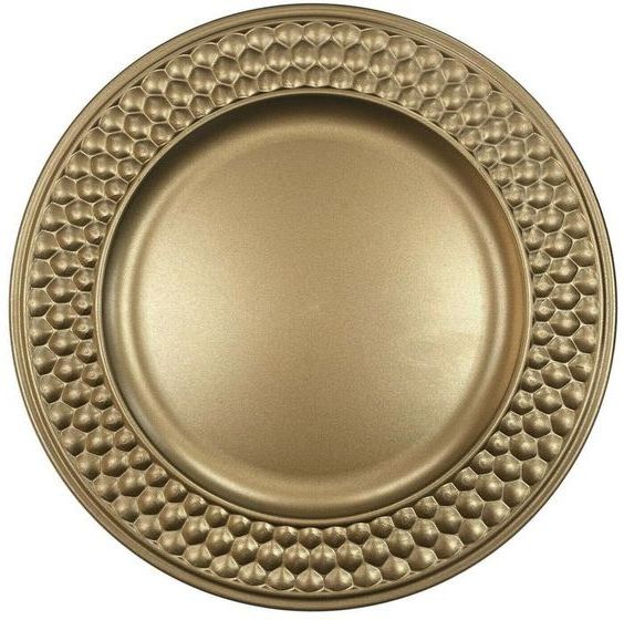 Top Standard Quality Round Charger Plate With Hard Embossed Border Antique Gold Coated Handmade Craft Charger Dish Plate