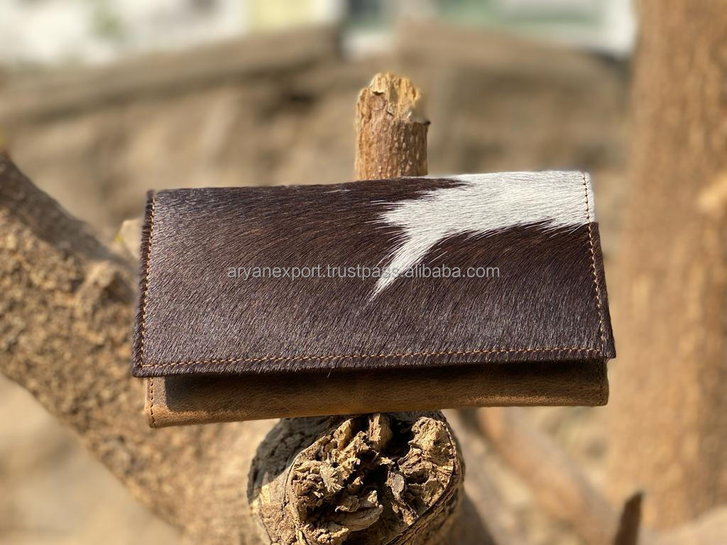 New Real Handmade Hair On Hide Wallets for Women Slim Wallet Bifold Leather Snap Fur Clutch Purse Real Cow Hide Fur Purse Wallet