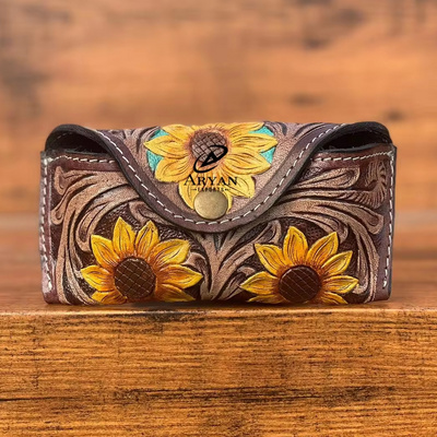 Real Handmade Tooled Leather Custom Sunglasses Cases Leather Belt Glasses Case Unisex Reading Glasses Engraved Sunglasses Cases