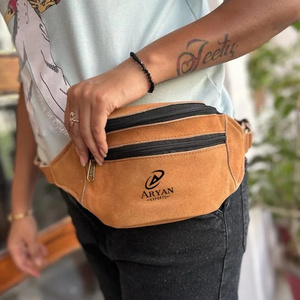 New Real Handmade Suede Leather Multi Pockets Waist Hip Bags  With Adjustable Strap Stylish Unisex Leather Utility Fanny Packs