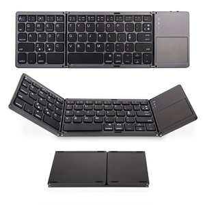 OEM B033 Ultra Thin Slim Mini Portable Phone Foldable Key Board Triple Folding Bt Wireless Keyboard With Touch Pad For Ipad Pro