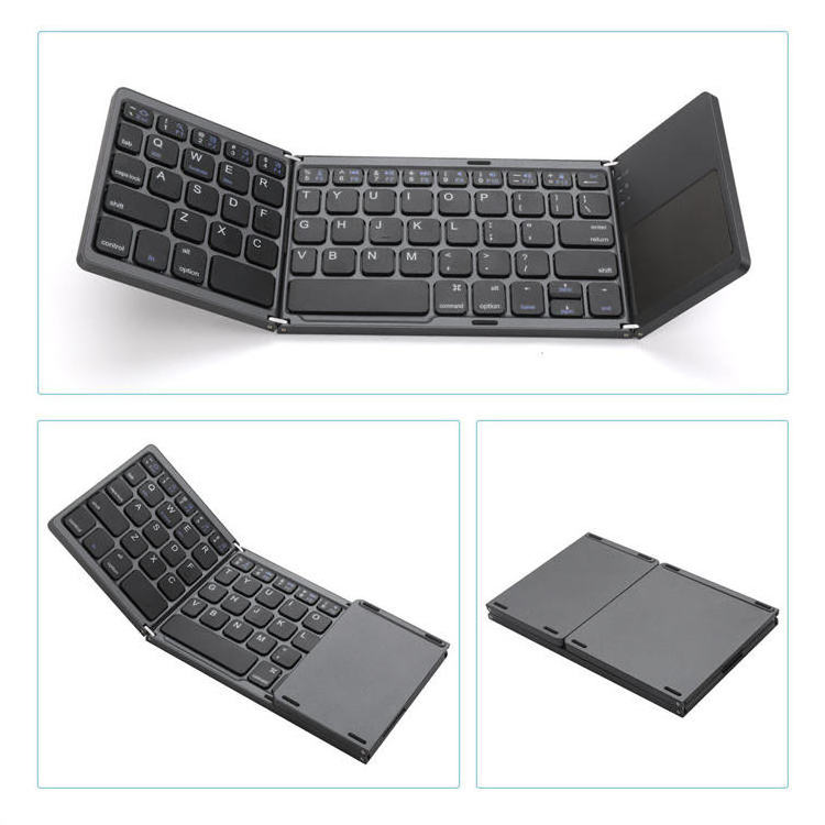 OEM B033 Ultra Thin Slim Mini Portable Phone Foldable Key Board Triple Folding Bt Wireless Keyboard With Touch Pad For Ipad Pro