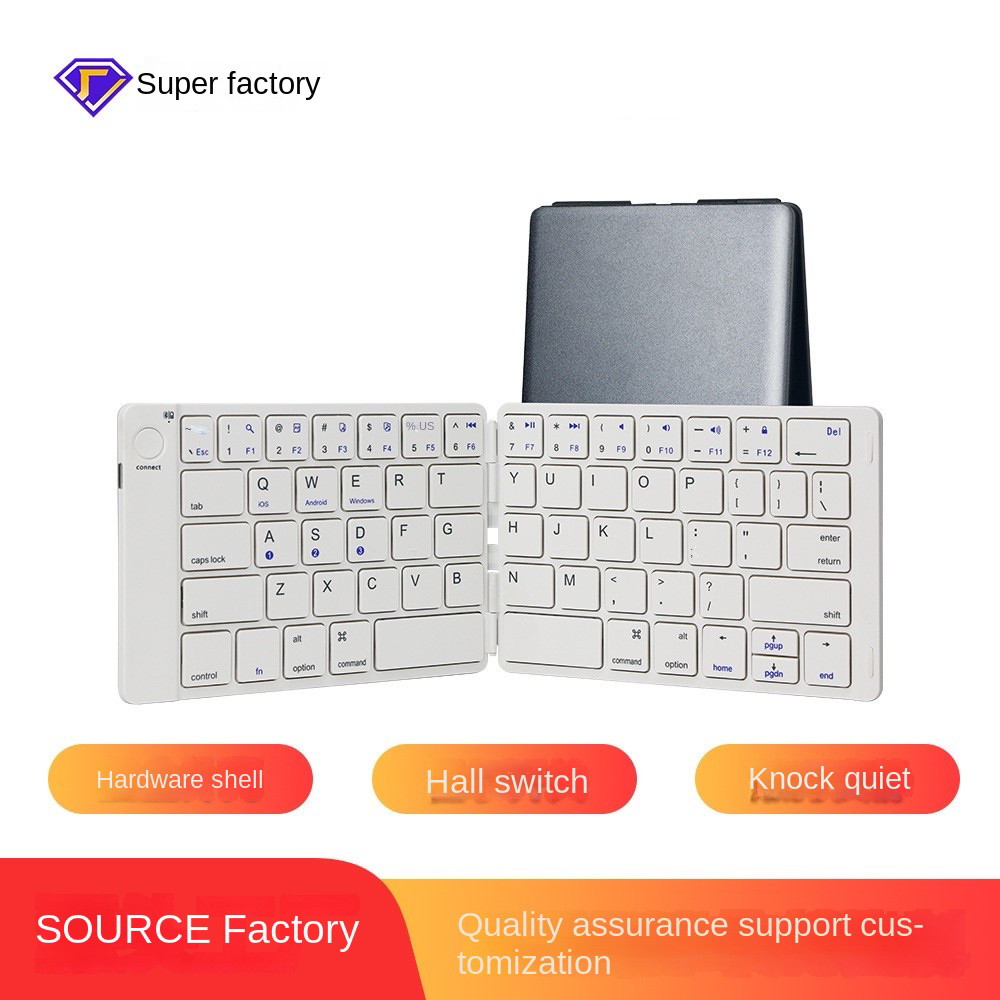 Wireless Bluetooth keyboard Computer mobile phone Ultra-thin full-size portable 2-fold folding wireless keyboard