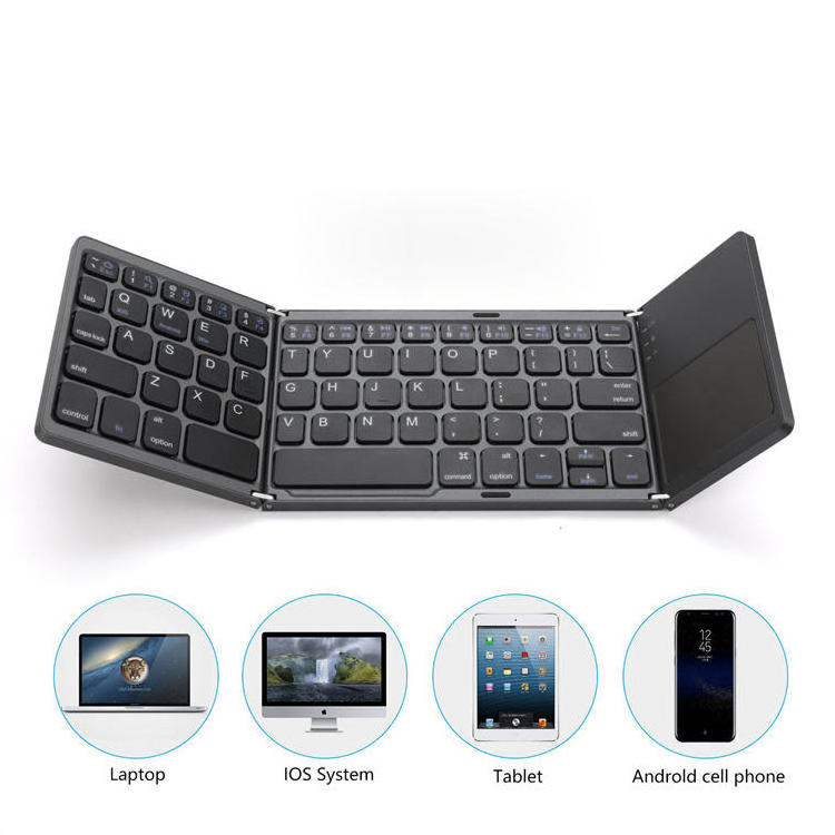 OEM B033 Ultra Thin Slim Mini Portable Phone Foldable Key Board Triple Folding Bt Wireless Keyboard With Touch Pad For Ipad Pro