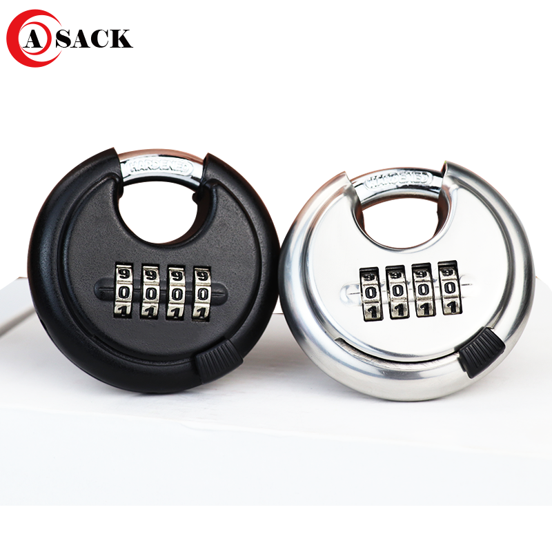 ASACK 70mm password resettable stainless steel zinc alloy disc pad lock 4 digits combination discus pad lock 4 colors