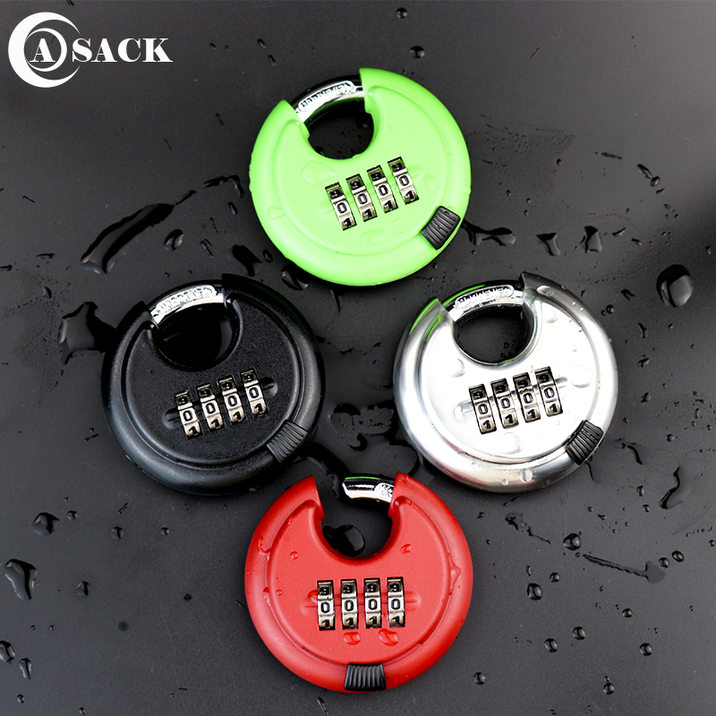 ASACK 70mm password resettable stainless steel zinc alloy disc pad lock 4 digits combination discus pad lock 4 colors