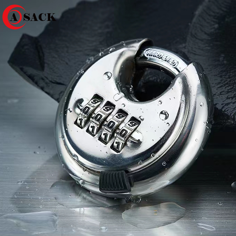 ASACK 70mm password resettable stainless steel zinc alloy disc pad lock 4 digits combination discus pad lock 4 colors