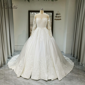 Ruolai ZD05116 Luxury Beaded Ball Gown Wedding Dresses Long Sleeves Ivory Bridal Gowns