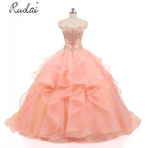 PEV-L3071 Sweet Sixteen dresses Salmon Strapless Full Beads and Crystal Shiny Prom Ball Gown Quinceanera Dresses