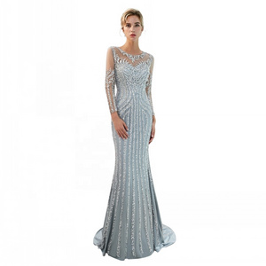 MOTB-090 Sexy Long Sleeves Party Wear Gown Sparkling Luxury Mermaid Dress Evening Dress Women