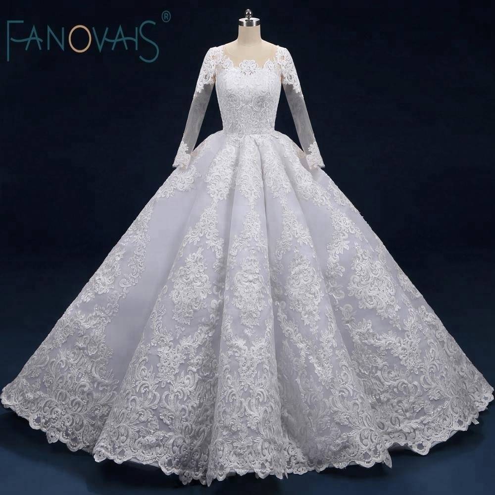 Ruolai ASWY30 Long Sleeves Princess Dubai Ball Gown Wedding Dress