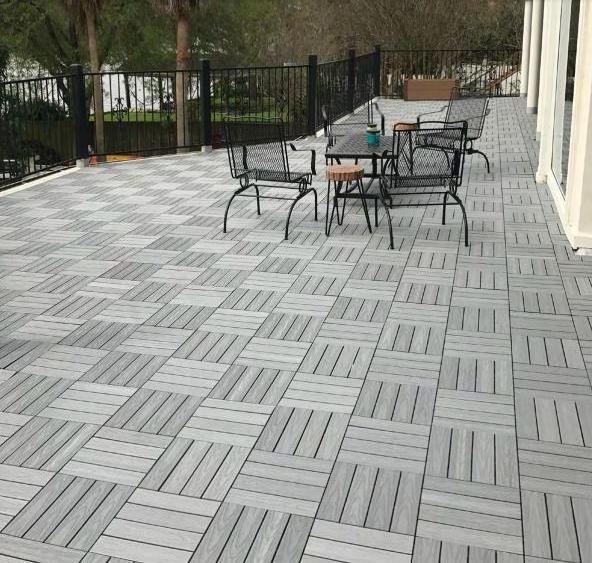 Teak 300*300MM DIY  Co-extrusion  Composite tiles interlocking wpc decking tile For outdoor patio garden