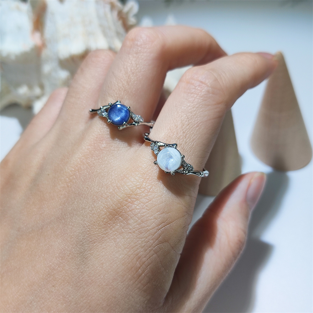 Best Selling Dainty Rings Round Stone Multicolour Rock Crystal Amethyst Blue Kyanite Agate Sunstone for Women Latest Ring Design