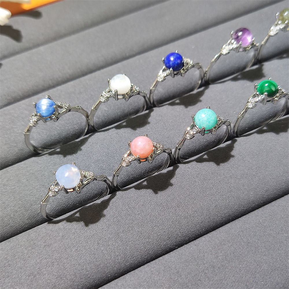 Best Selling Dainty Rings Round Stone Multicolour Rock Crystal Amethyst Blue Kyanite Agate Sunstone for Women Latest Ring Design