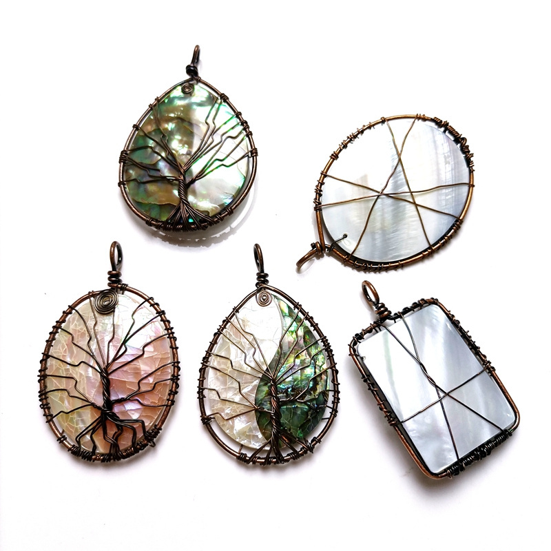 Wholesale Natural Abalone Shell Wire Wrapped Pendant Waterdrop Oval Rectangle Shape Tree Of Life Paua Shell Handmade Jewellery