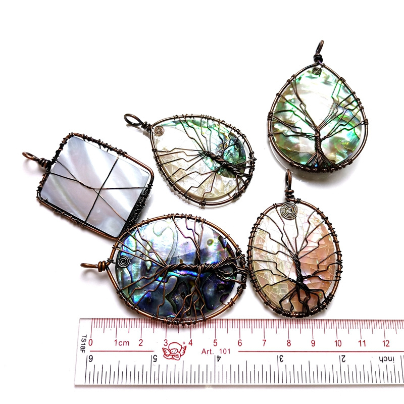 Wholesale Natural Abalone Shell Wire Wrapped Pendant Waterdrop Oval Rectangle Shape Tree Of Life Paua Shell Handmade Jewellery