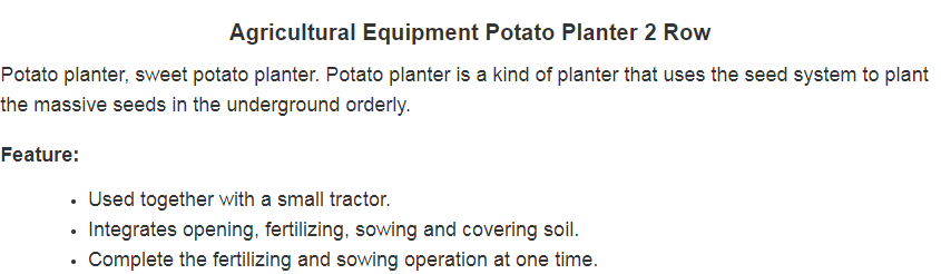 Agricultural Equipment Potato Planter 2 Row  Machine