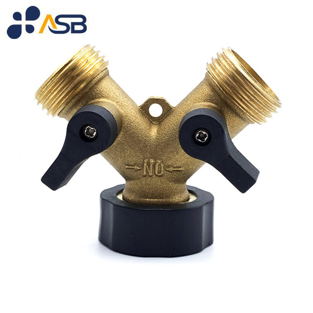 High quality 2 way Y type brass ball valve garden hose splitter water tap connector