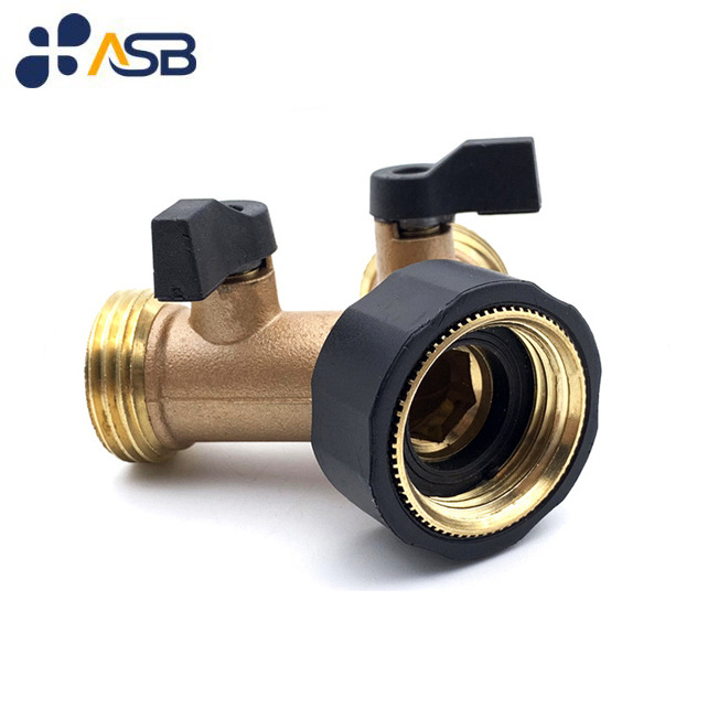 High quality 2 way Y type brass ball valve garden hose splitter water tap connector