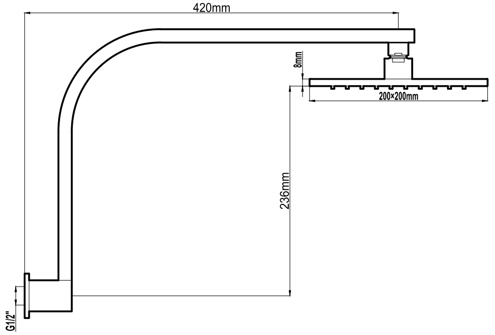 Shower Wall Mounted Overhead Rainfall with Gooseneck Wall Arm Brass Certified High Pressure 200mm