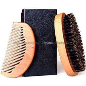 Comb Set Beard Brush and Wooden with Customized Packaging Round Natural Wood Bristle Customized Logo Customized Size Gift