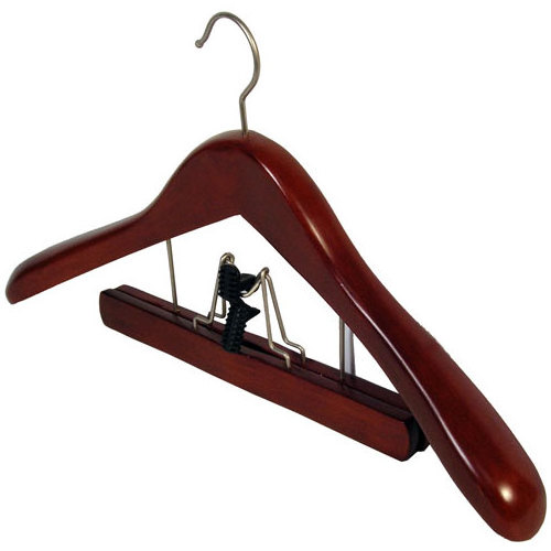 OEM Luxury Wide Shoulder Suit Wood Clothes Hanger With Wood Bar