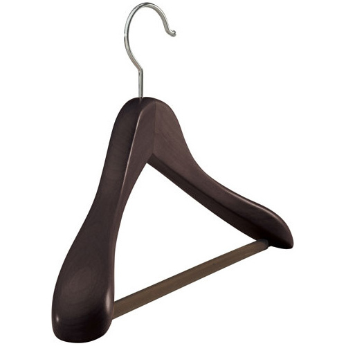 OEM Luxury Wide Shoulder Suit Wood Clothes Hanger With Wood Bar