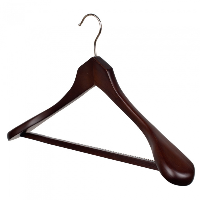 OEM Luxury Wide Shoulder Suit Wood Clothes Hanger With Wood Bar