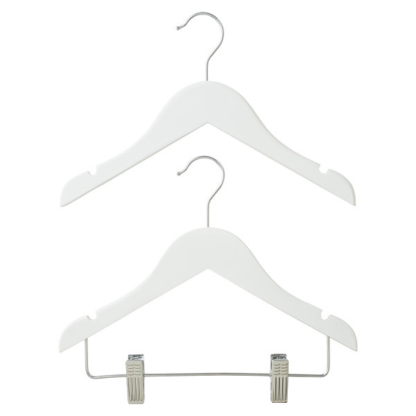 kid's Children's Wardrobe White Wooden Coat Hangers Clip Top Hangers For Baby & Toddler Clothes