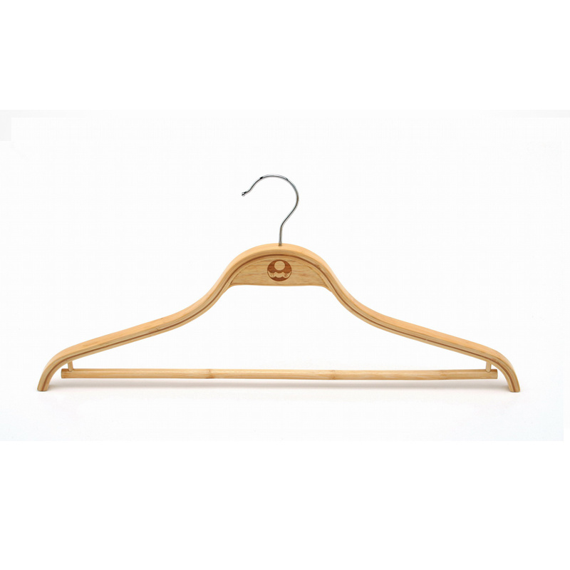 High quality wooden bamboo garment hanger with metal clips for hotel clothes store