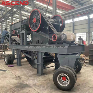 Portable trailer type diesel engine 30 40 50 ton per hour mobile stone crushing plant vibrating screen station machine