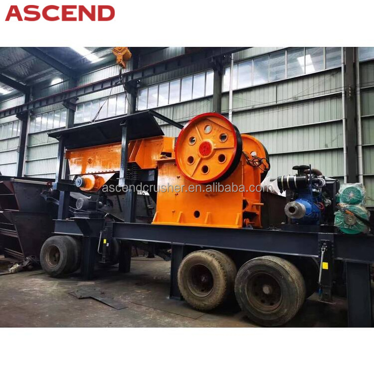 Portable trailer type diesel engine 30 40 50 ton per hour mobile stone crushing plant vibrating screen station machine