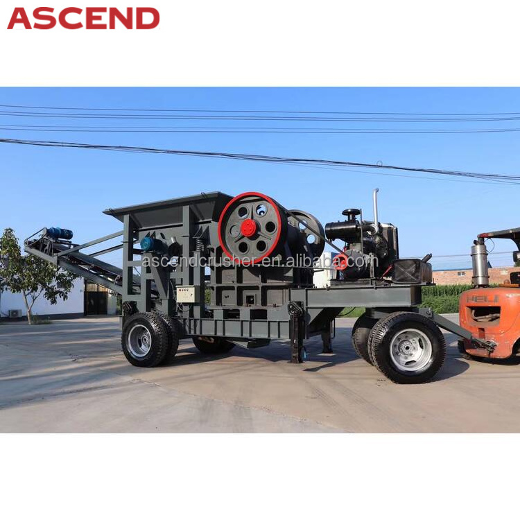 Portable trailer type diesel engine 30 40 50 ton per hour mobile stone crushing plant vibrating screen station machine