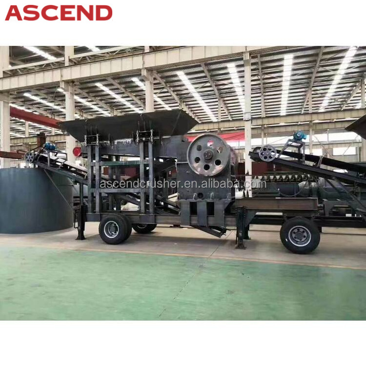 10-100 tons per hour Portable mobile trailer wheel type diesel engine stone rock jaw crusher crushing and screen station plant