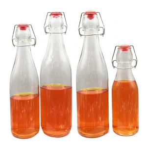 Leak Proof Flip Top Glass Bottle 330ml 500ml 1L Beverages Oil Vinegar Kombucha Beer Water Soda Kefir Swing Top Brewing Bottle