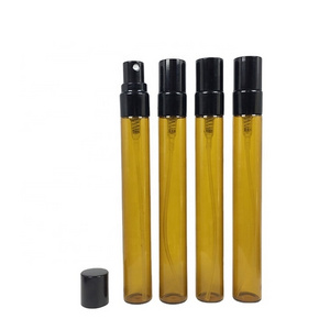 new style personalized long tube 10ml refillable perfume spray bottle brown color with black mist sprayer