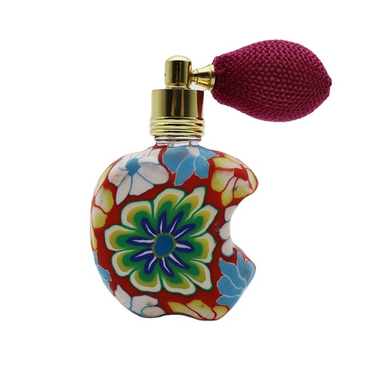 Vintage Flower Style Refillable12ml apple shape perfume Atomizer Spray Bottle Polymer clay fragance diffuser bottle