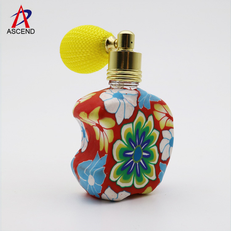 Vintage Flower Style Refillable12ml apple shape perfume Atomizer Spray Bottle Polymer clay fragance diffuser bottle