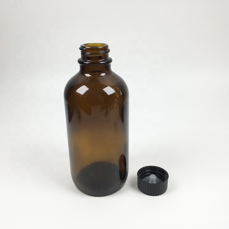 1oz 2oz 4oz 8oz 16 oz amber glass dropper bottle Boston Round bottle with Black Poly Cone Cap for Potion, Juice, Oils