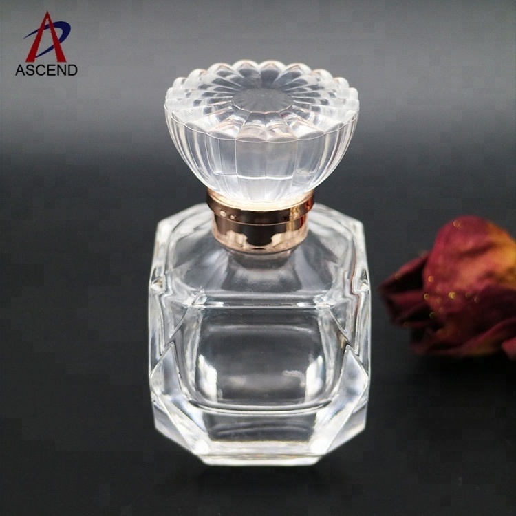 clear diamond perfume bottles 100ml spray bottle packaging with flower shaped cap