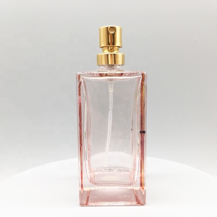 Wholesale Custom pink 30ml 50ml square Perfume spray Bottle crimping with diamond acrylic caps