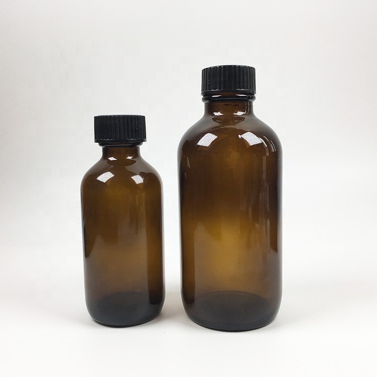 1oz 2oz 4oz 8oz 16 oz amber glass dropper bottle Boston Round bottle with Black Poly Cone Cap for Potion, Juice, Oils