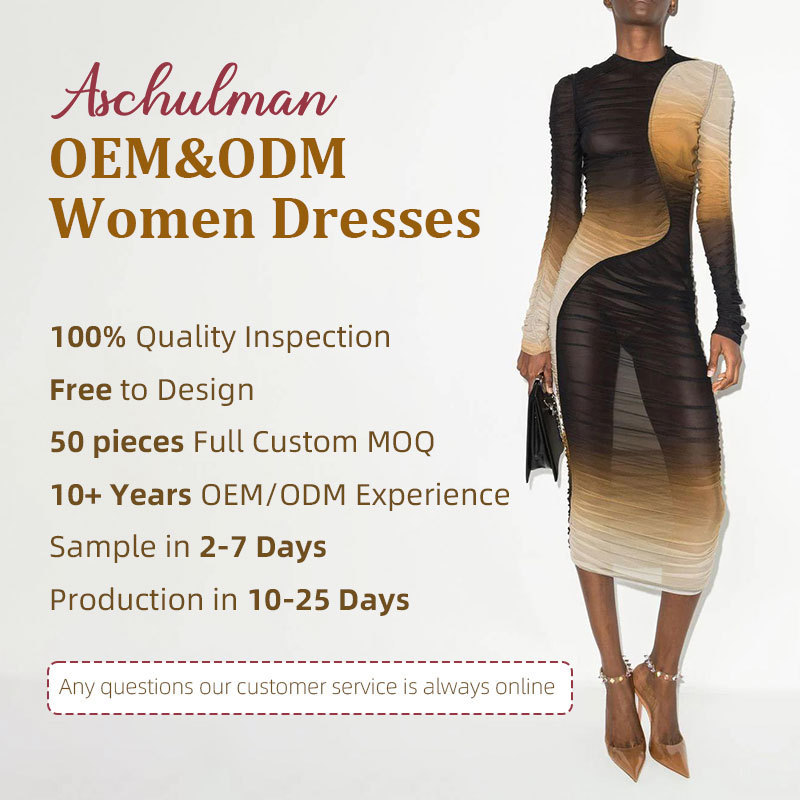 Aschulman Custom Made Logo Clothing Printed Summer Shirt Maxi Dress Makers Customized Manufacturer Small Orders 2023 Women