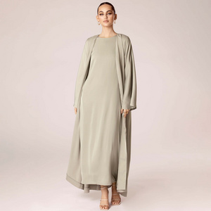 Custom Premium Muslim Frauen Muslimisches Kleid Crew Neck 2 Piece Open Abaya Dresses Set Women