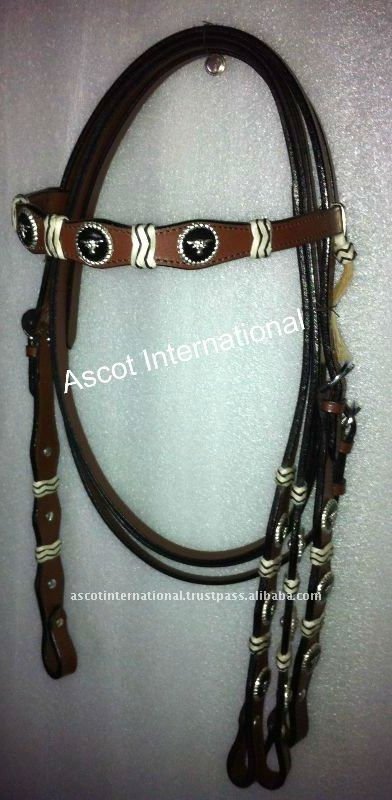 Genuine Leather Western Headstall Tack Set Rawhide Knotting Concho for horse riding equipment equestrian all seasonal wholesale