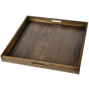 Home Decor Square Shape Wood Tray vintage high quality Wood Crystal serving Tray for worldwide export