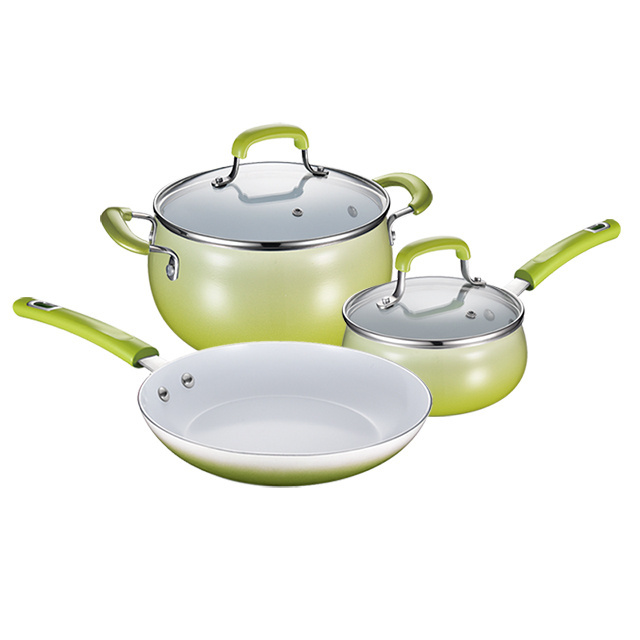 Aluminum Enamel Nonstick Pot Set Saucepan Casseroles Fry Pan 5pcs Cookware