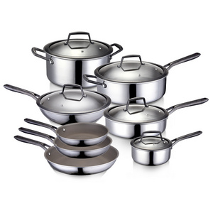 Titanium Plasma Uncoated Non-stick Try-ply Cookware Set Triply Stainless Steel 304 And 403 No Chemical Coating Cookware